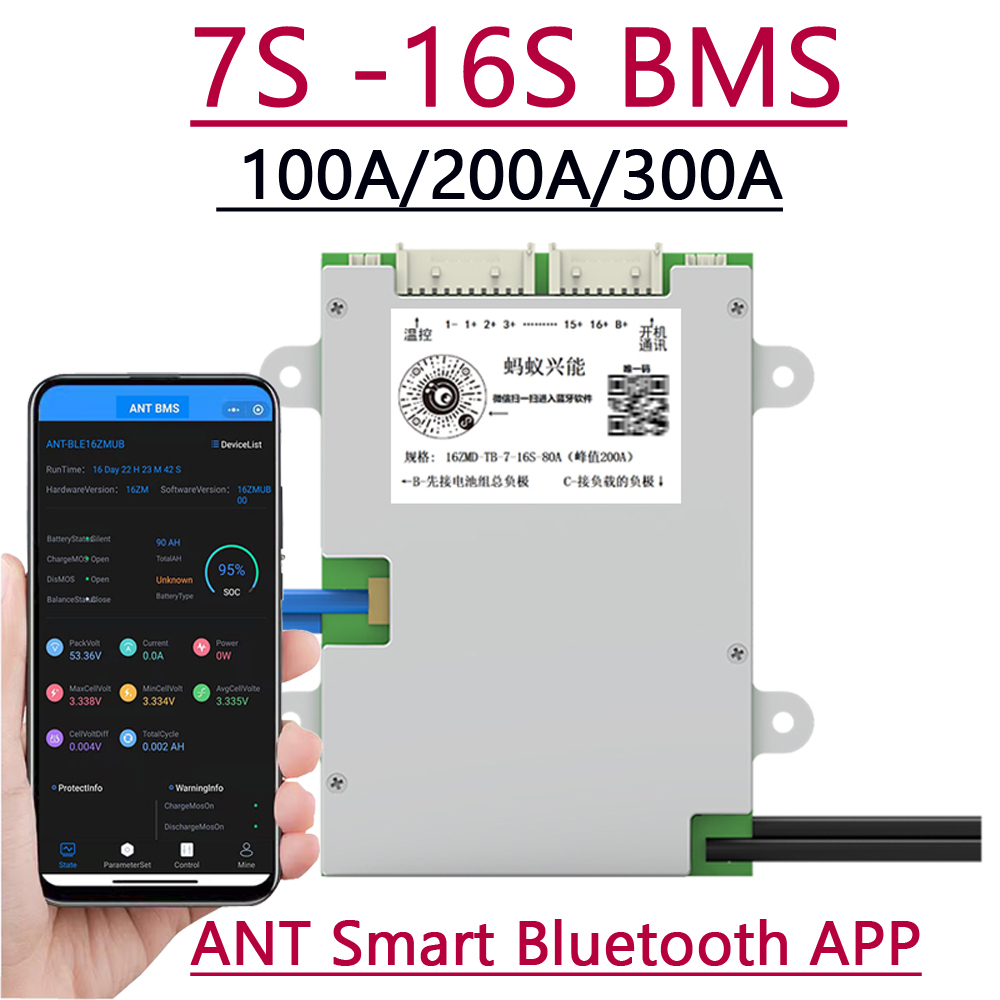 Smart Bms 16S 48V 200A Bluetooth - 스마트 블루투스 7S - 16S 100A