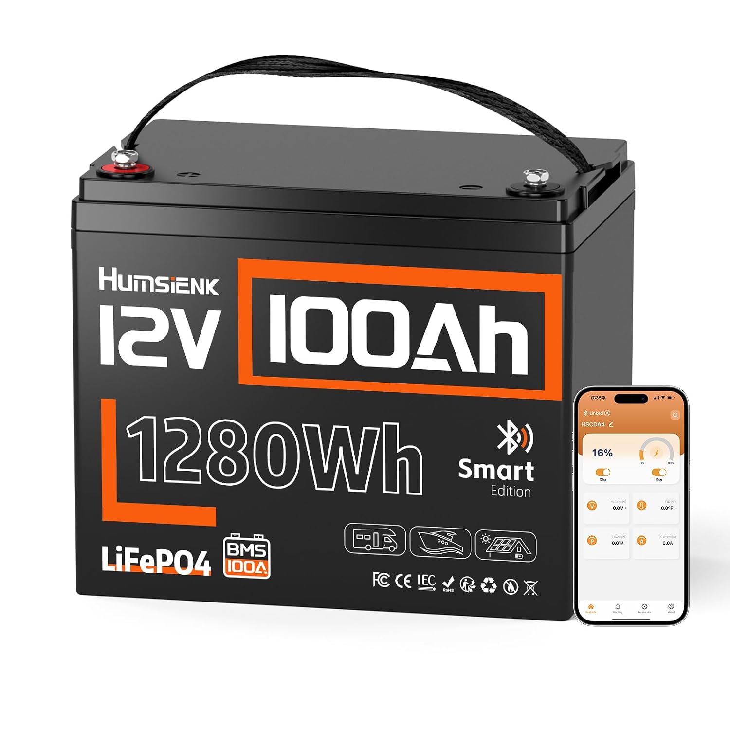 12V 100Ah Lifepo4 Bluetooth Bms - 12V 100Ah 리튬 인산철 배터리, 1280Wh,