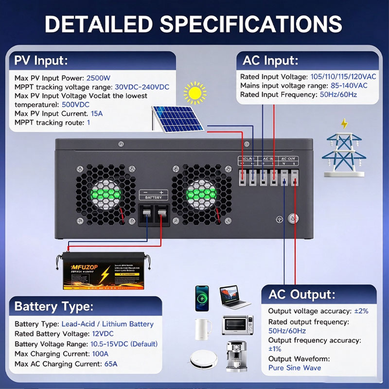 MFUZOP 1800W 12V 하이브리드 태양광 인버터 - Lifepo4 Battery 12V 100Ah 리뷰 및 가격